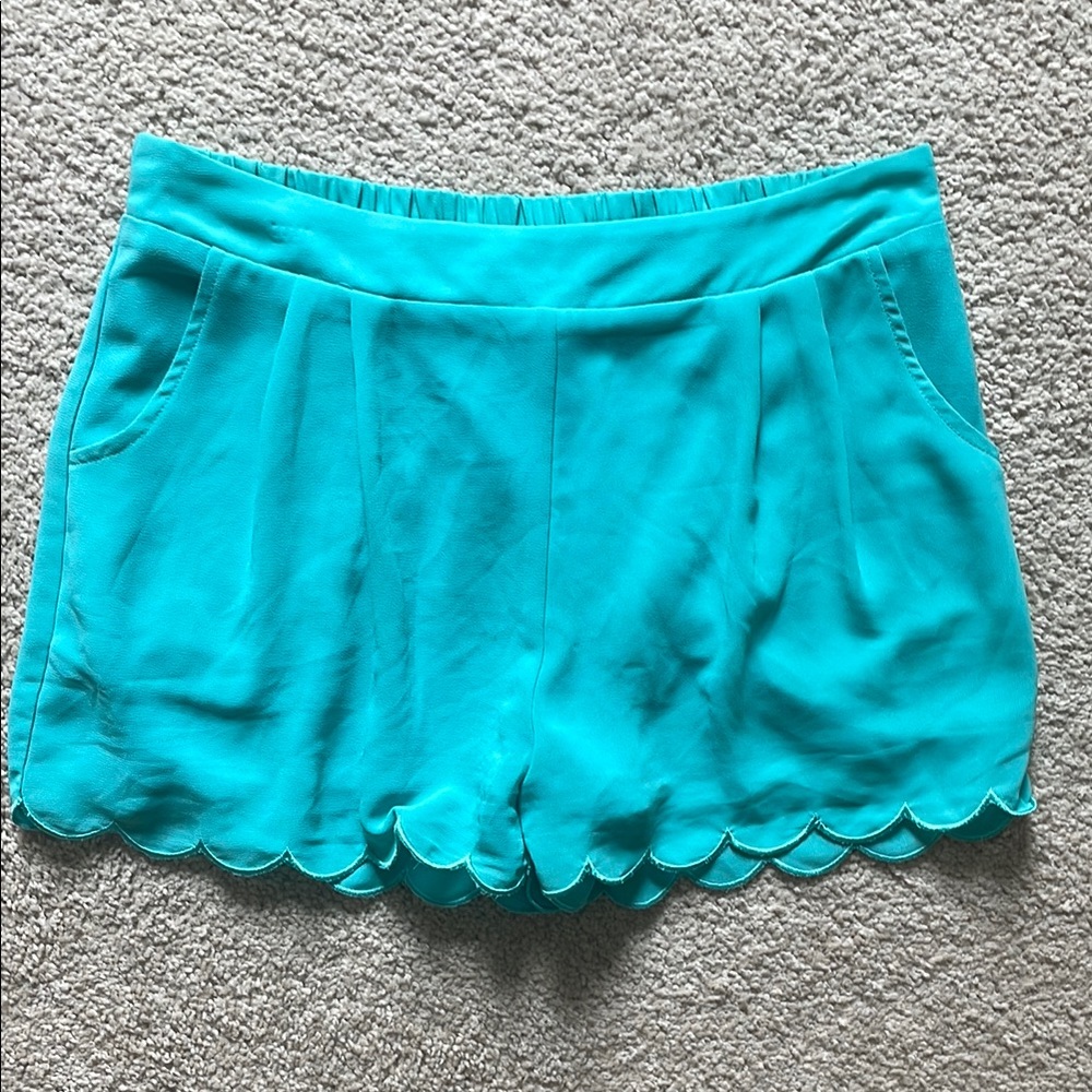 Pearl Blue High Waist Scalloped Shorts